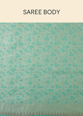 Tropical Blue Floral Patterned Zari Work Saree image number 4